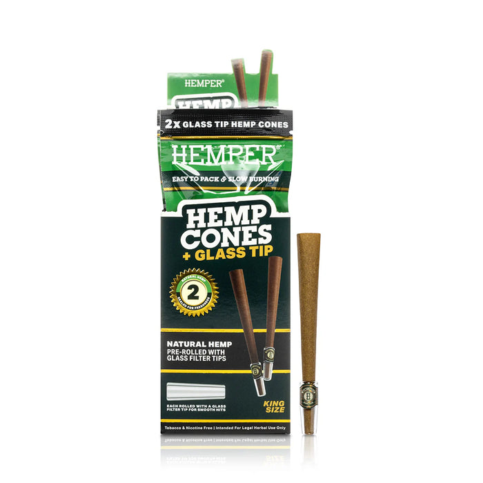 Pre-Rolled King Size Glass Tipped Hemp Cones | 2PK Natural
