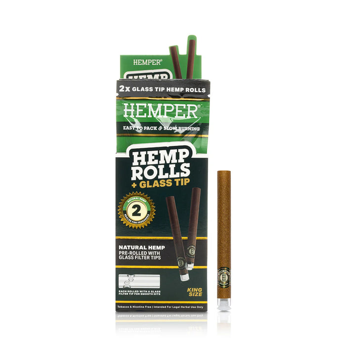 Pre-Rolled King Size Glass Tipped Hemp Rolls | 2PK Natural