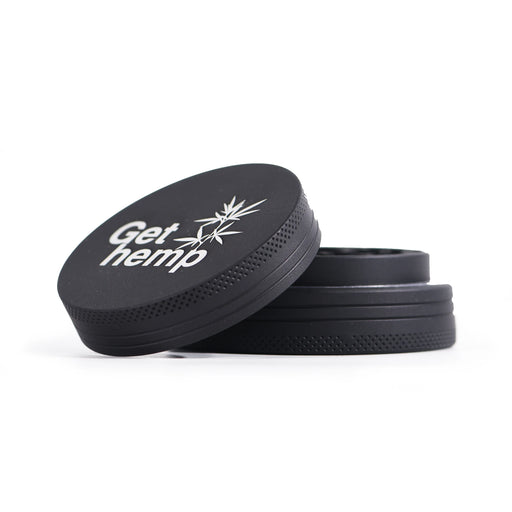 Herb Grinder, 2.5 inch (63.5mm), 4 Piece, Black Aluminum - Gethemp
