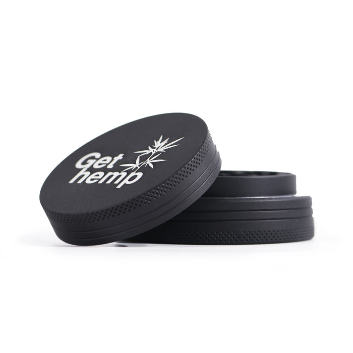 Herb Grinder, 2.5 inch (63.5mm), 4 Piece, Black Aluminum - Gethemp