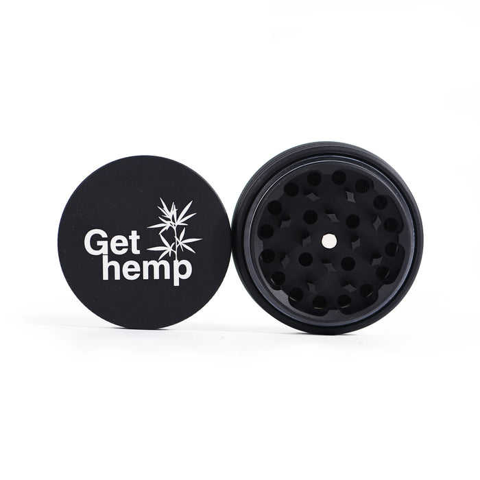 Herb Grinder, 2.5 inch (63.5mm), 4 Piece, Black Aluminum - Gethemp