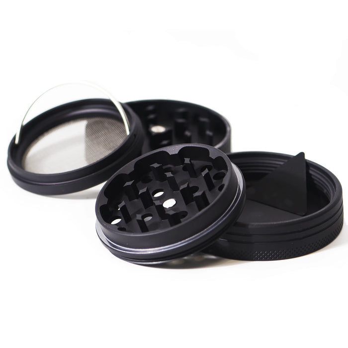 Herb Grinder, 2.5 inch (63.5mm), 4 Piece, Black Aluminum - Gethemp