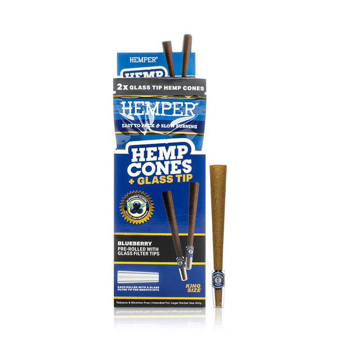 Pre-Rolled King Size Glass Tipped Hemp Cones | 2PK Blueberry