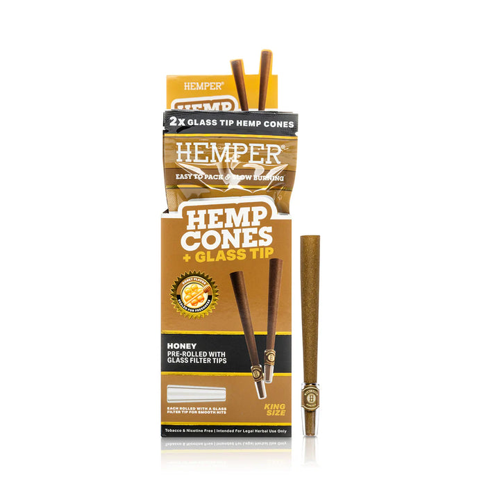 Pre-Rolled King Size Glass Tipped Hemp Cones | 2PK Honey