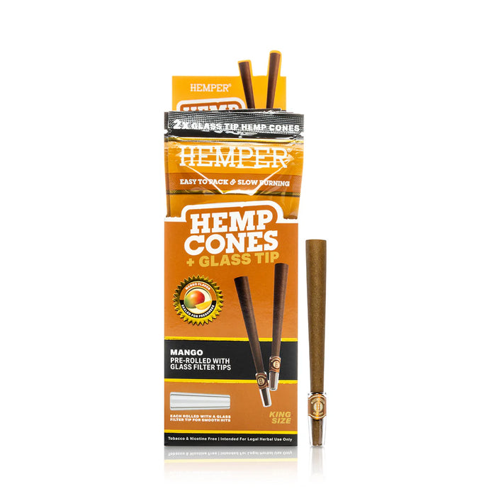 Pre-Rolled King Size Glass Tipped Hemp Cones | 2PK Mango