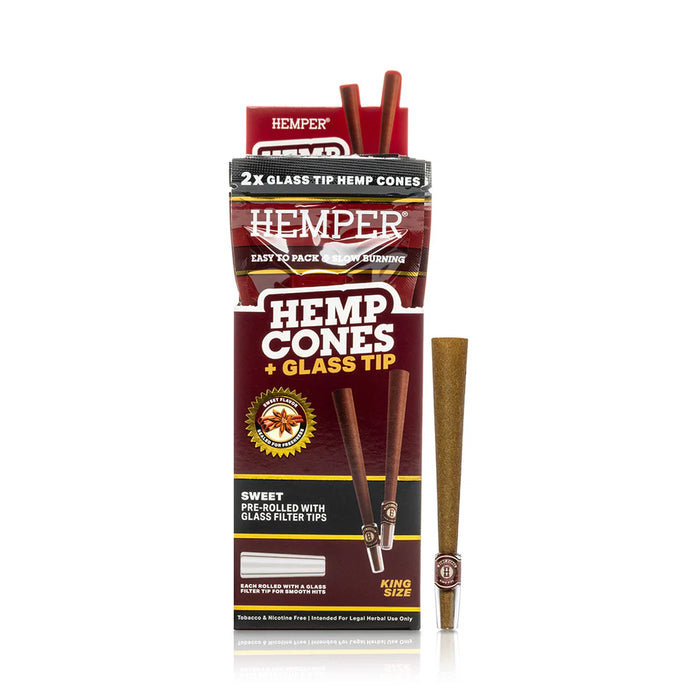 Pre-Rolled King Size Glass Tipped Hemp Cones | 2PK Sweet
