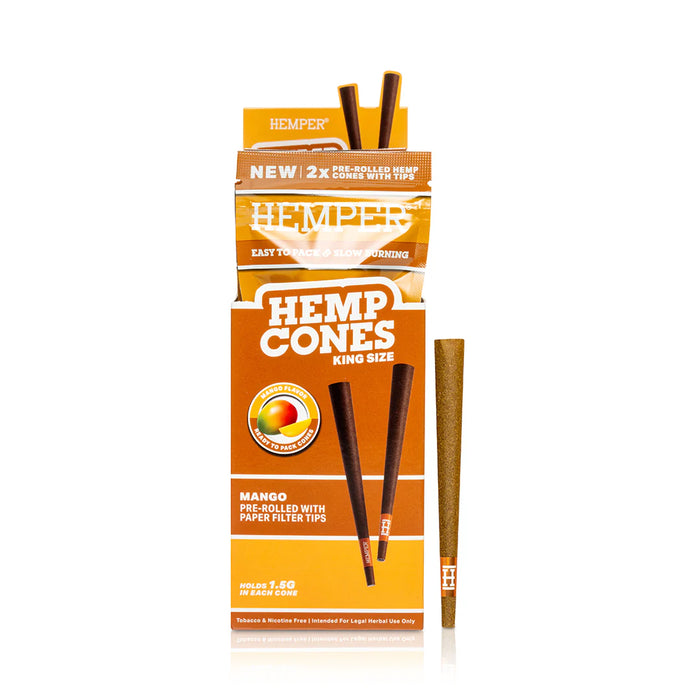 Pre-Rolled King Size Paper Tip Hemp Cones | 2PK Mango